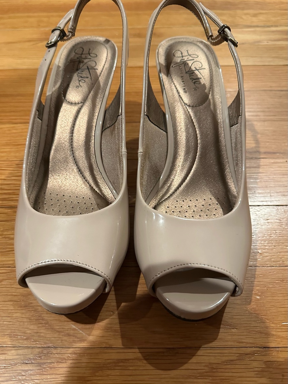 Life Stride Patent Peep-Toe Slingback Heels